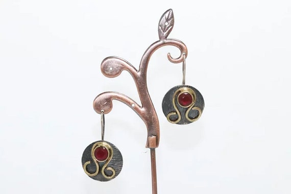 Vintage Sterling Silver Garnet Earrings - image 2