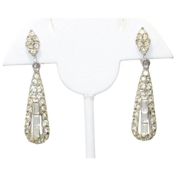 Vintage Cubic Zirconia Teardrop Clip On Earrings - image 1