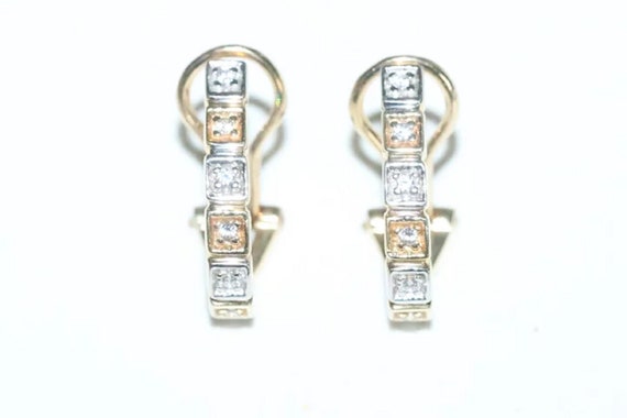 14K Two Toned Gold Cubic Zirconia Omega Clip Earr… - image 2
