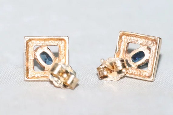 14K Yellow Gold .30 CT Oval Sapphire Earrings - image 4