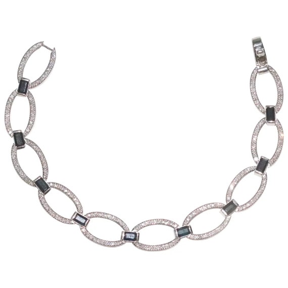 14K White Gold Diamond Natural Sapphire Bracelet - image 1