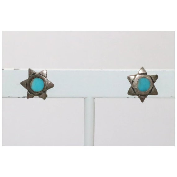 Vintage Sterling Silver Blue Enamel Star Earrings - image 2