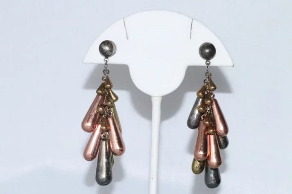 Vintage Tri Color Sterling Silver Bullet Earrings - image 3