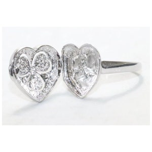 14KT White Gold .22 CT Pavé Set Diamond Heart Locket Ring image 3