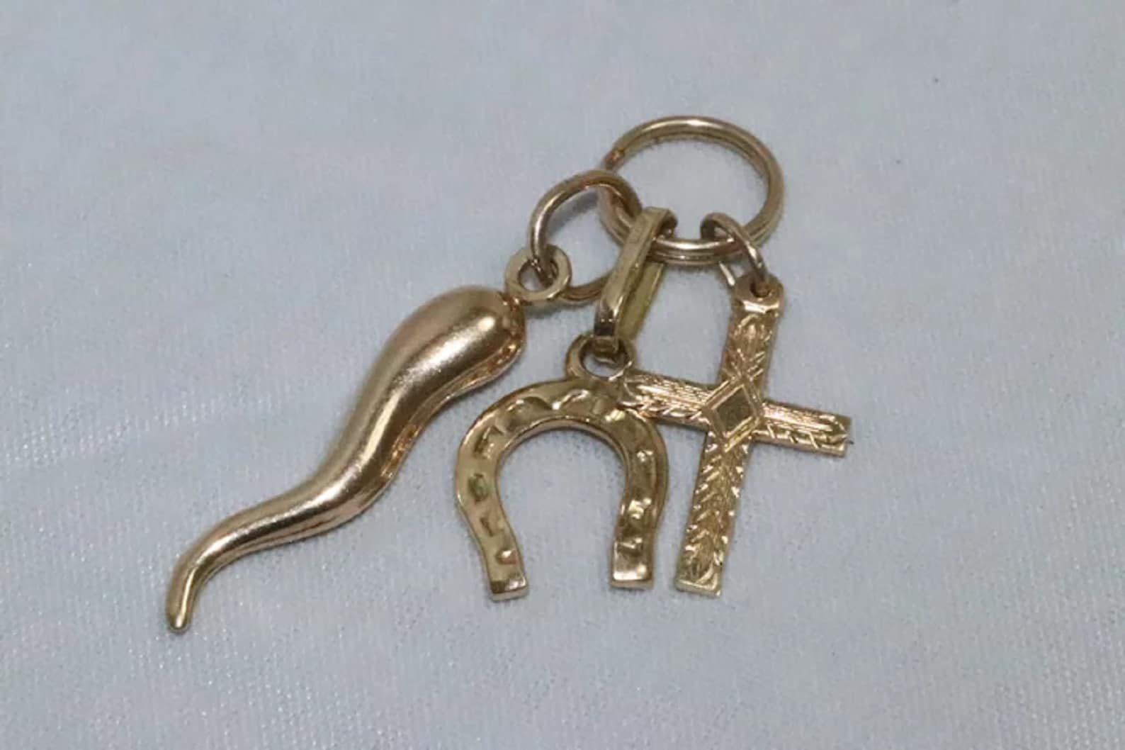 14KT Yellow Gold Italian Horn Cross Horseshoe Charm Pendant - Etsy