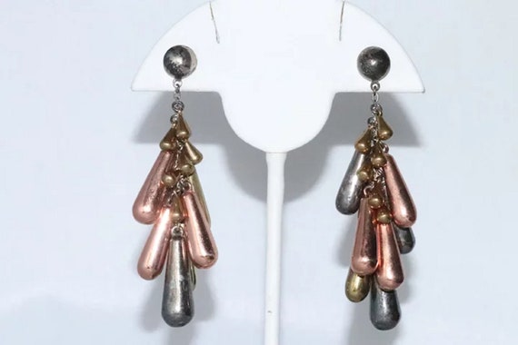 Vintage Tri Color Sterling Silver Bullet Earrings - image 2