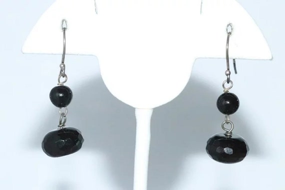 Sterling Silver Dangling Onyx And Flux Onyx Earri… - image 2