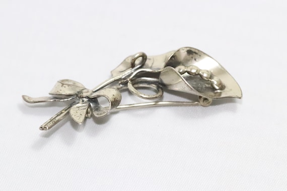 Vintage Floral Sterling Silver Brooch - image 4