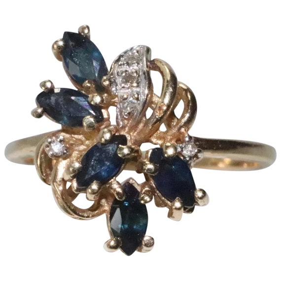 14K Yellow Gold Marquise Sapphire Diamond Ring