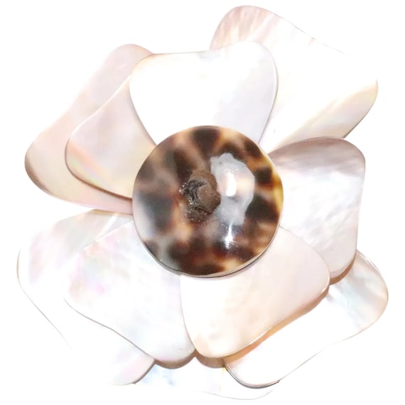 Vintage Mother of Pearl Shell Flower Brooch - image 1