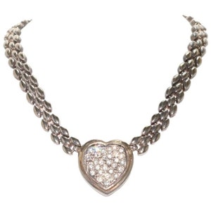 Vintage Sterling Silver White Cubic Zirconia Heart Necklace