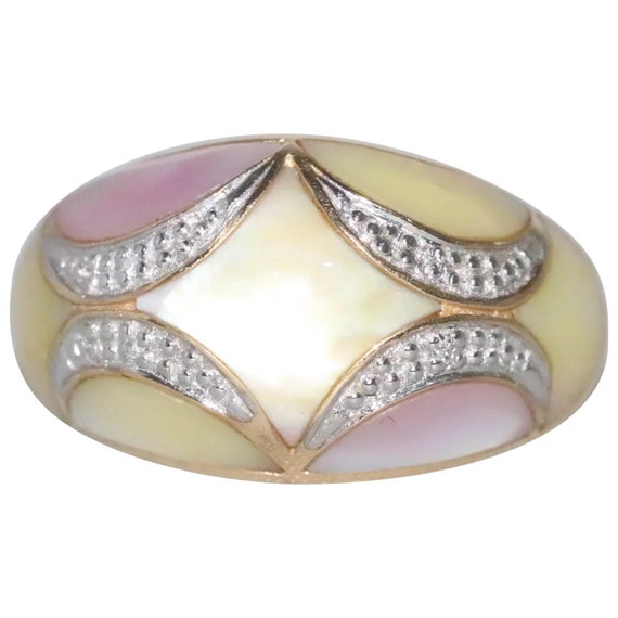 14K Yellow Gold Pink Yellow Diamond Mother Of Pear