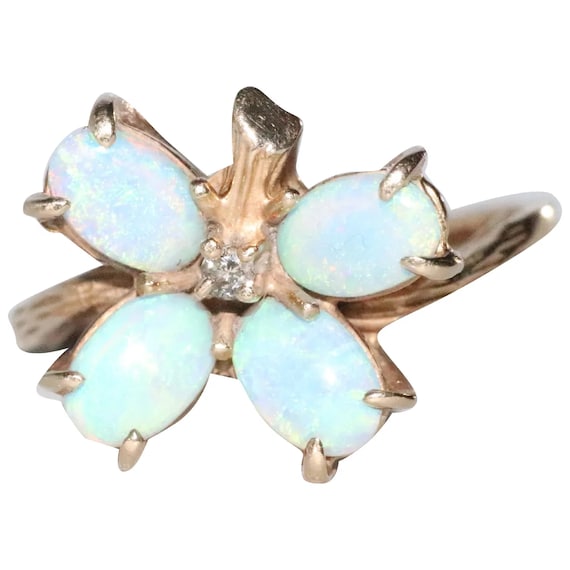 14K Yellow Gold Diamond Opal Butterfly Ring - image 1