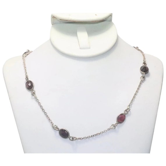 Vintage Sterling Silver Bezel Set Garnet Necklace - image 1