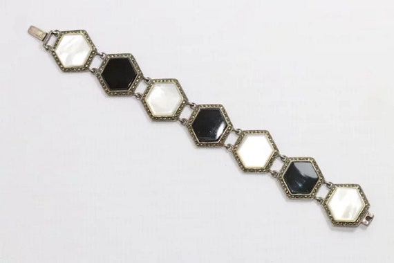 Vintage Onyx and Mother of Pearl Bracelet - image 2