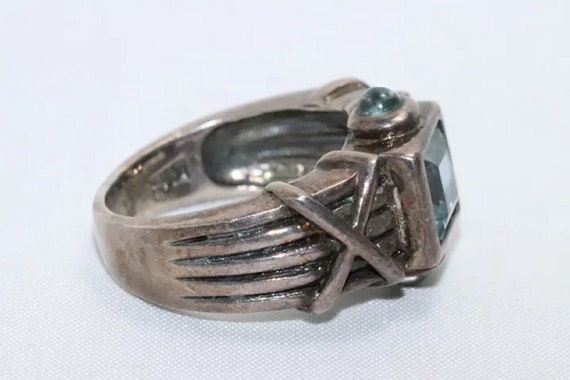 Vintage Sterling Silver Aquamarine Stone Ring - image 3