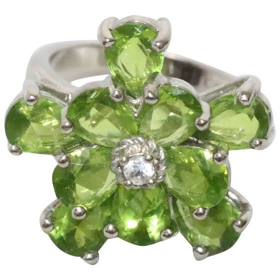 Sterling Silver Peridot Cubic Zirconia Turtle Ring - image 1