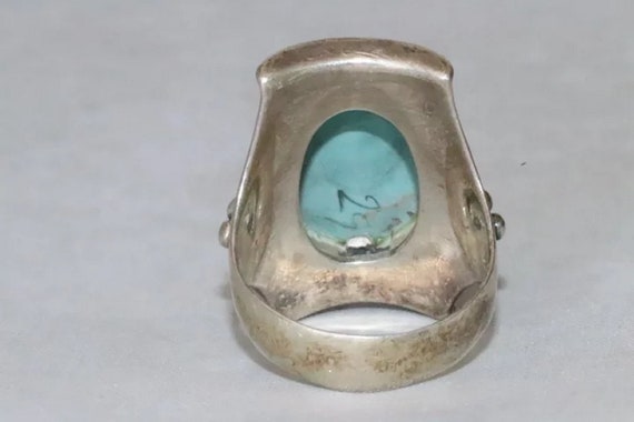 Vintage Sterling Silver Bezel Set Turquoise Ring - image 5