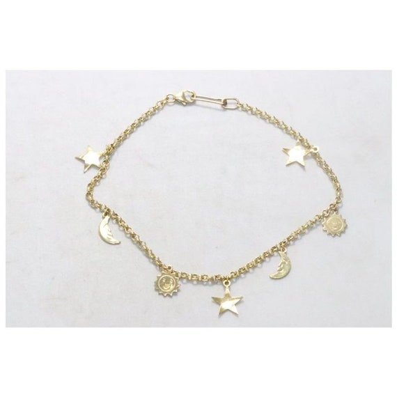 10KT Yellow Gold Sun Moon Star Charm Ankle Bracelet Etsy Australia