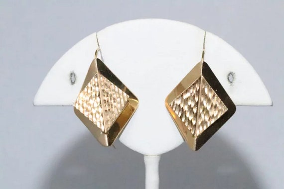 14K Yellow Gold 3D Diamond Cut Earrings - image 2