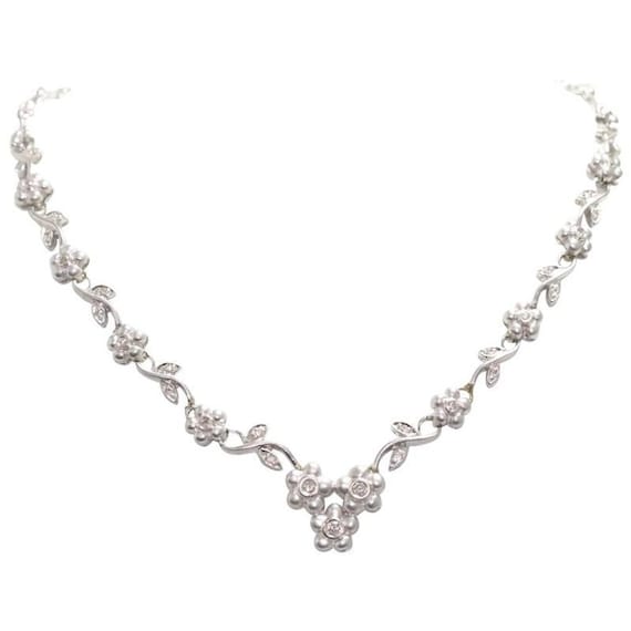 14 KT White Gold .50 CT Diamond Flower Necklace - image 1