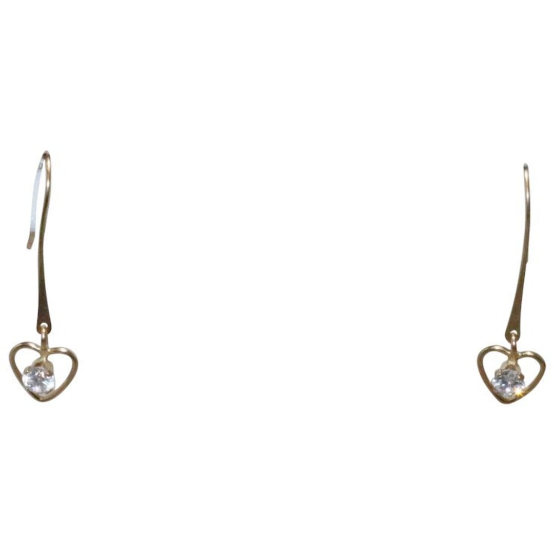 14KT Yellow Gold Cubic Zirconia Stone Heart Earrings - Etsy