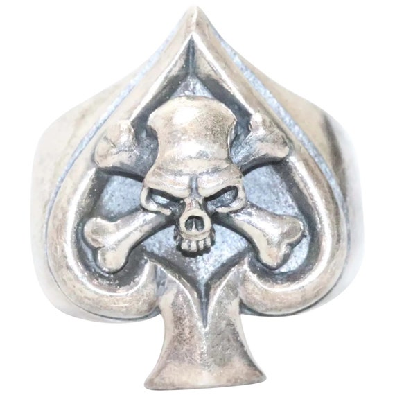 Sterling Silver Skull And Bones Spade Ring - image 1