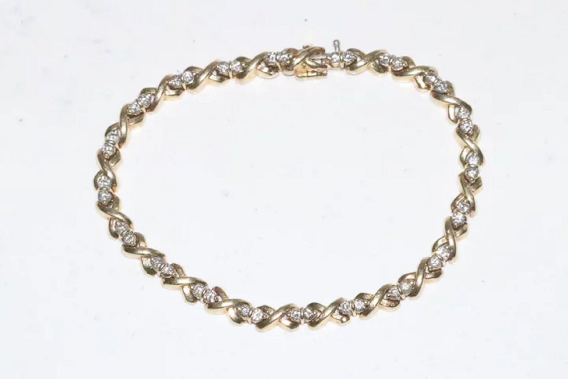 14K Yellow Gold 2.0 CT Diamond X Bracelet | Etsy