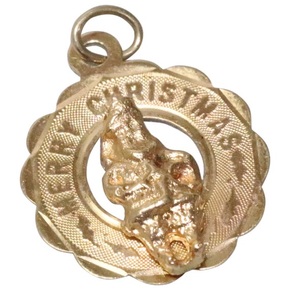 14KT Yellow Gold Merry Christmas Santa Claus Pend… - image 1