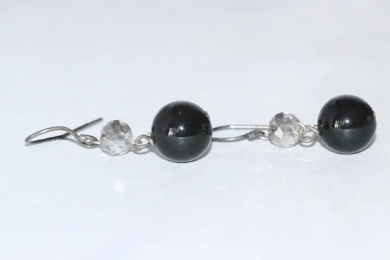 Sterling Silver Onyx Crystal Earrings - image 2