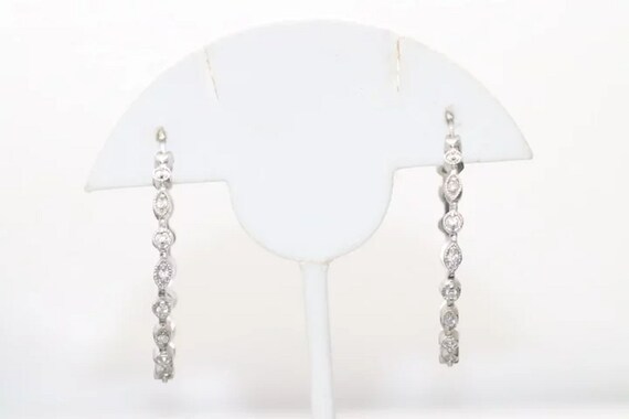 Sterling Silver Cubic Zirconia Hoop Earrings - image 2