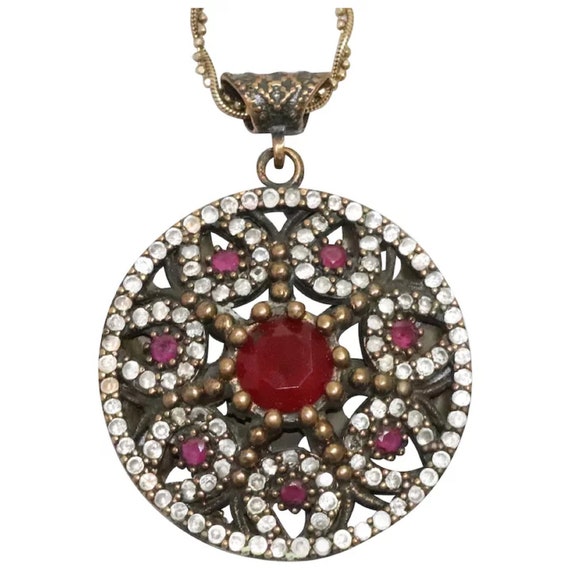 Vintage Sterling Silver Garnet Necklace - image 1