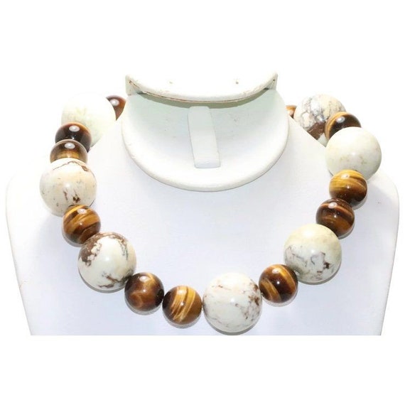 White Jasper Tiger Eye Beaded Necklace - image 1