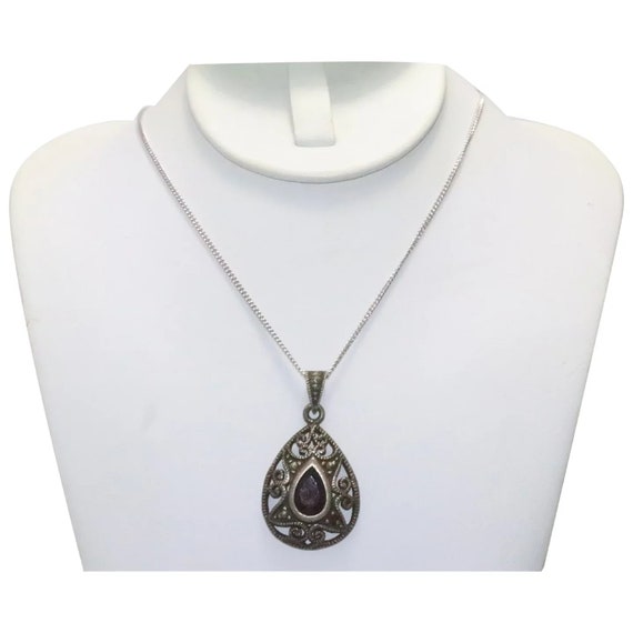 Vintage Sterling Silver Garnet Stone Necklace