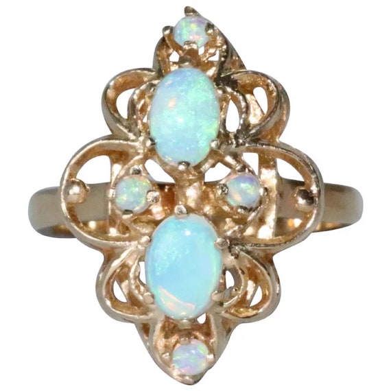 14K Yellow Gold Marquise Filigree Opal Ring