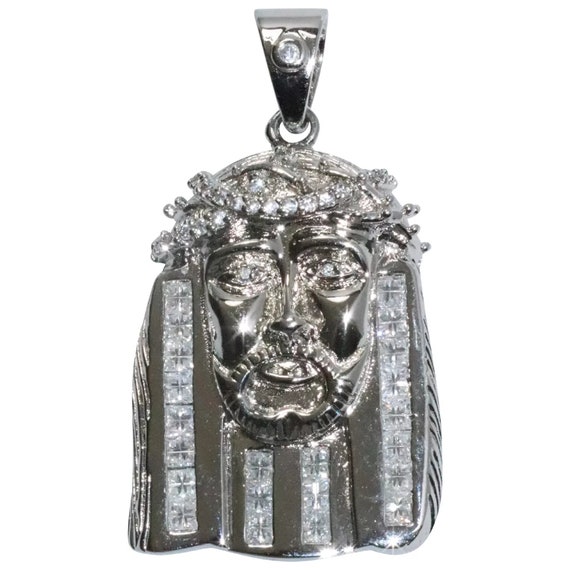Sterling Silver Cubic Zircon Christ Head Pendent - image 1