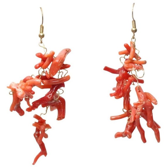 Vintage Natural Coral Dangle Earrings - image 1