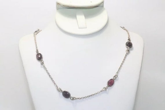 Vintage Sterling Silver Bezel Set Garnet Necklace - image 2