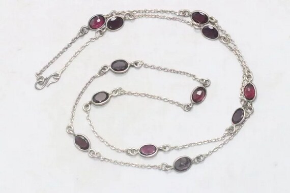 Vintage Sterling Silver Bezel Set Garnet Necklace - image 3