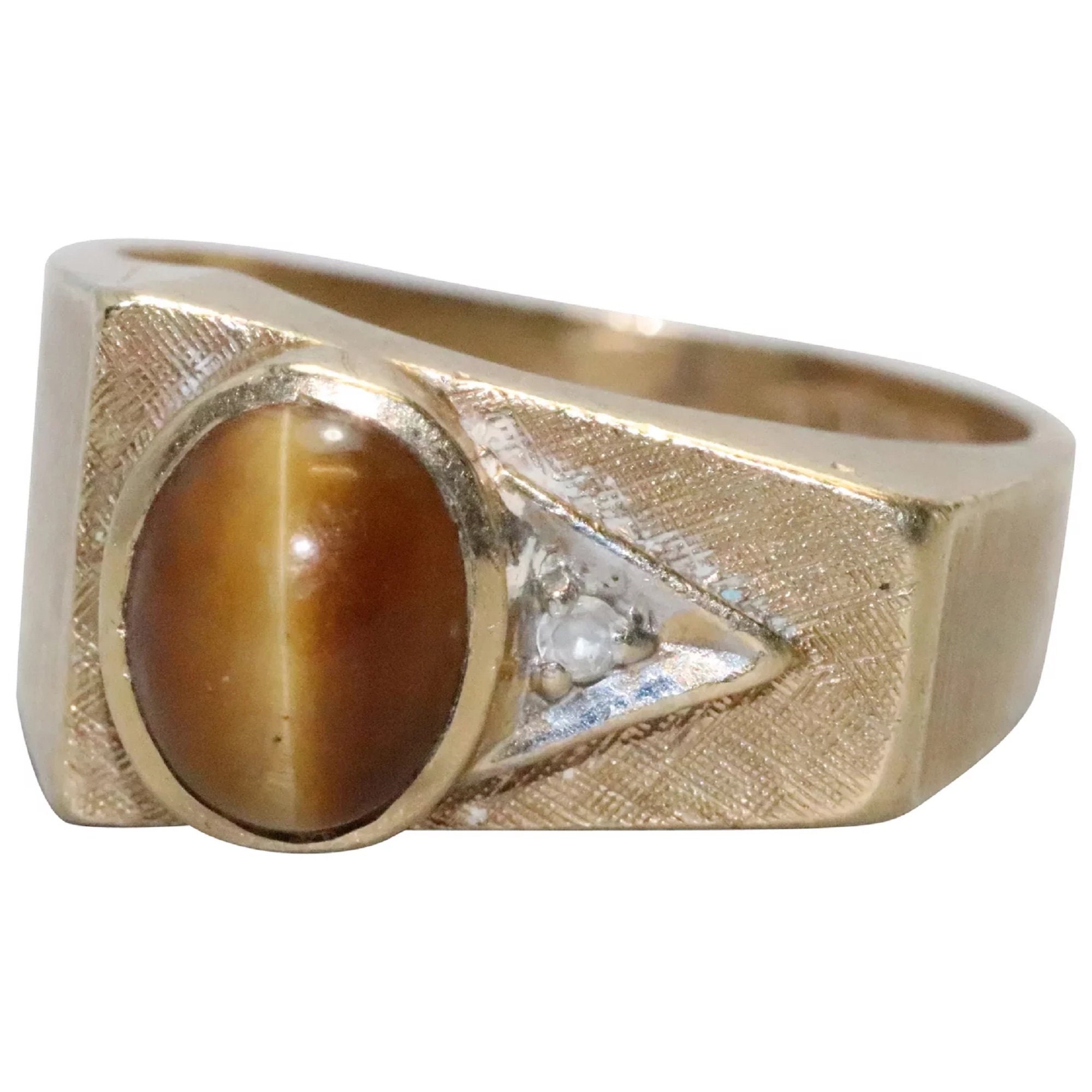 Vintage 14K Yellow Gold Diamond Tiger Eye Ring Etsy