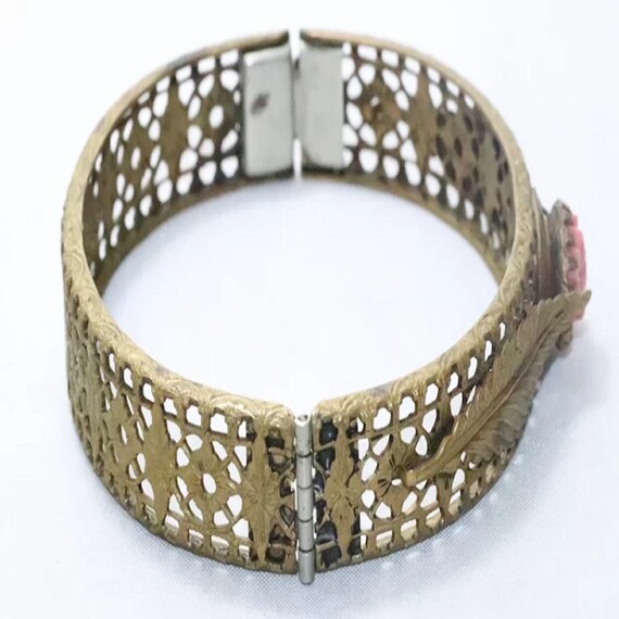 Vintage Costume Coral Floral Filigree Bangle Brac… - image 2