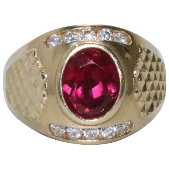 14 KT Yellow Gold Lab Created White And Ruby Ston… - image 1