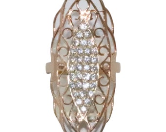 14 KT Russian Rose Gold White Cubic Zircon Filigree Ring