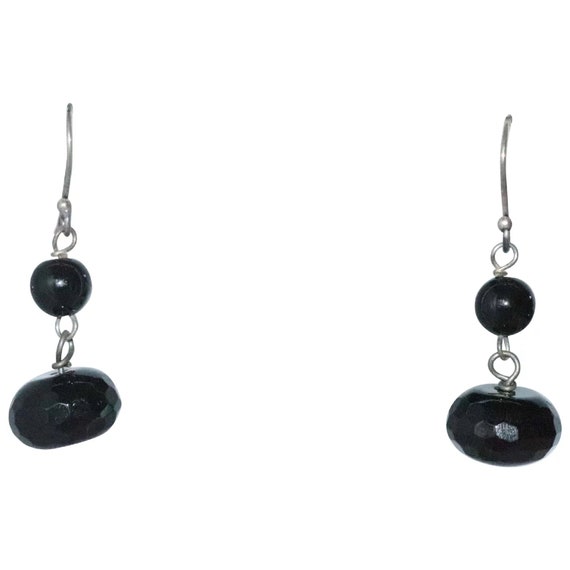 Sterling Silver Dangling Onyx And Flux Onyx Earri… - image 1