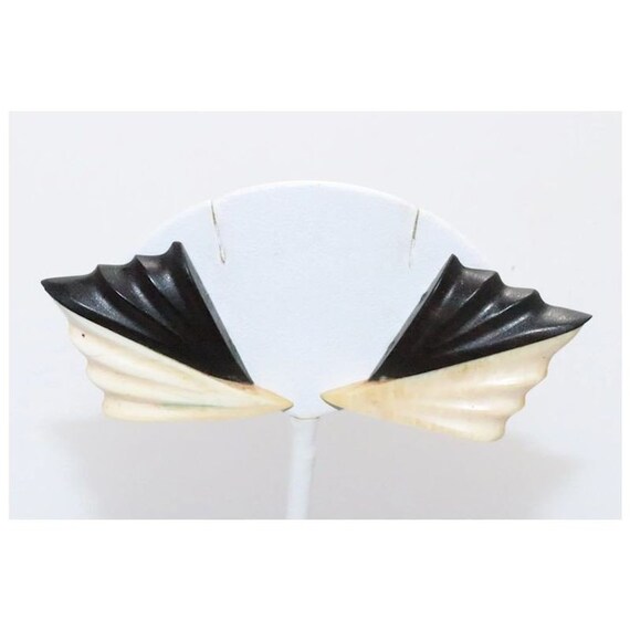 Vintage Black And White Wood Earrings - image 2