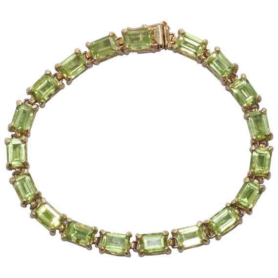 14K Yellow Gold 19.0 CT Emerald Cut Peridot Brace… - image 1