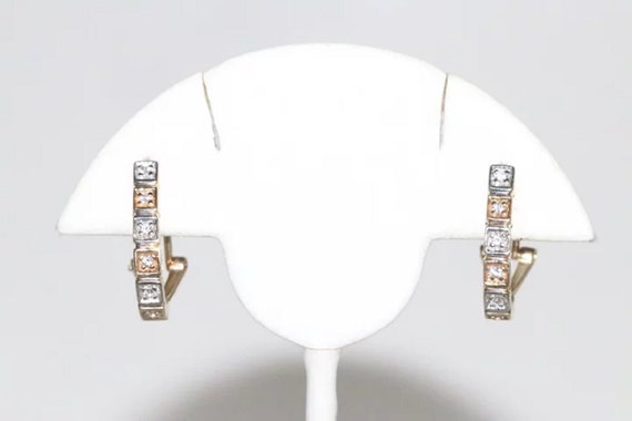 14K Two Toned Gold Cubic Zirconia Omega Clip Earr… - image 3