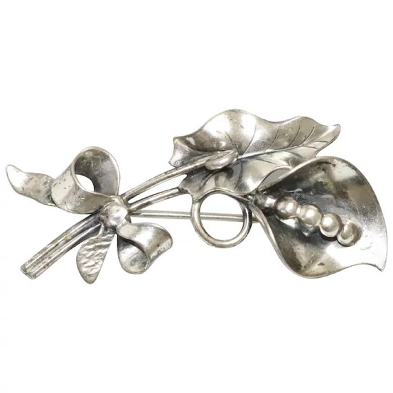 Vintage Floral Sterling Silver Brooch - image 1