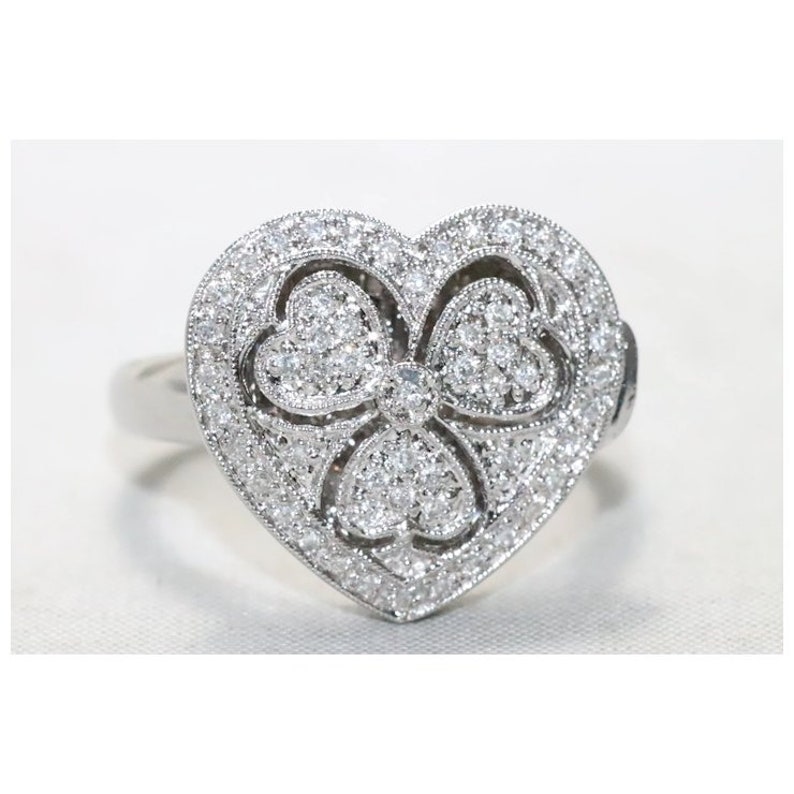 14KT White Gold .22 CT Pavé Set Diamond Heart Locket Ring image 2