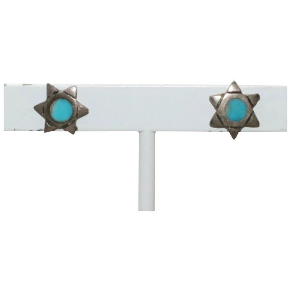 Vintage Sterling Silver Blue Enamel Star Earrings - image 1